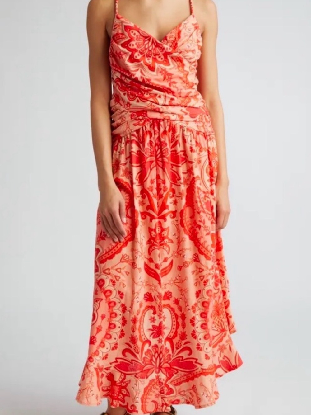 Farm Rio Jaipur Paisley Linen Blend Crossover Dress